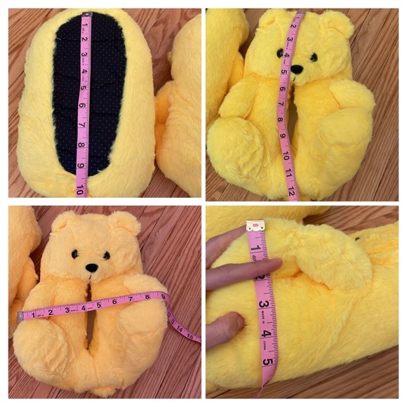 Fuzzy Stuffed Teddy Bear Slippers, Set of Two Pairs: Green & Yellow, sz M - Picture 10 of 11